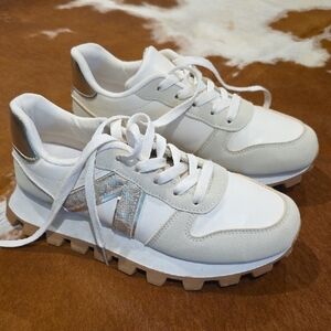 Women's Cream and White Boutique Sneakers